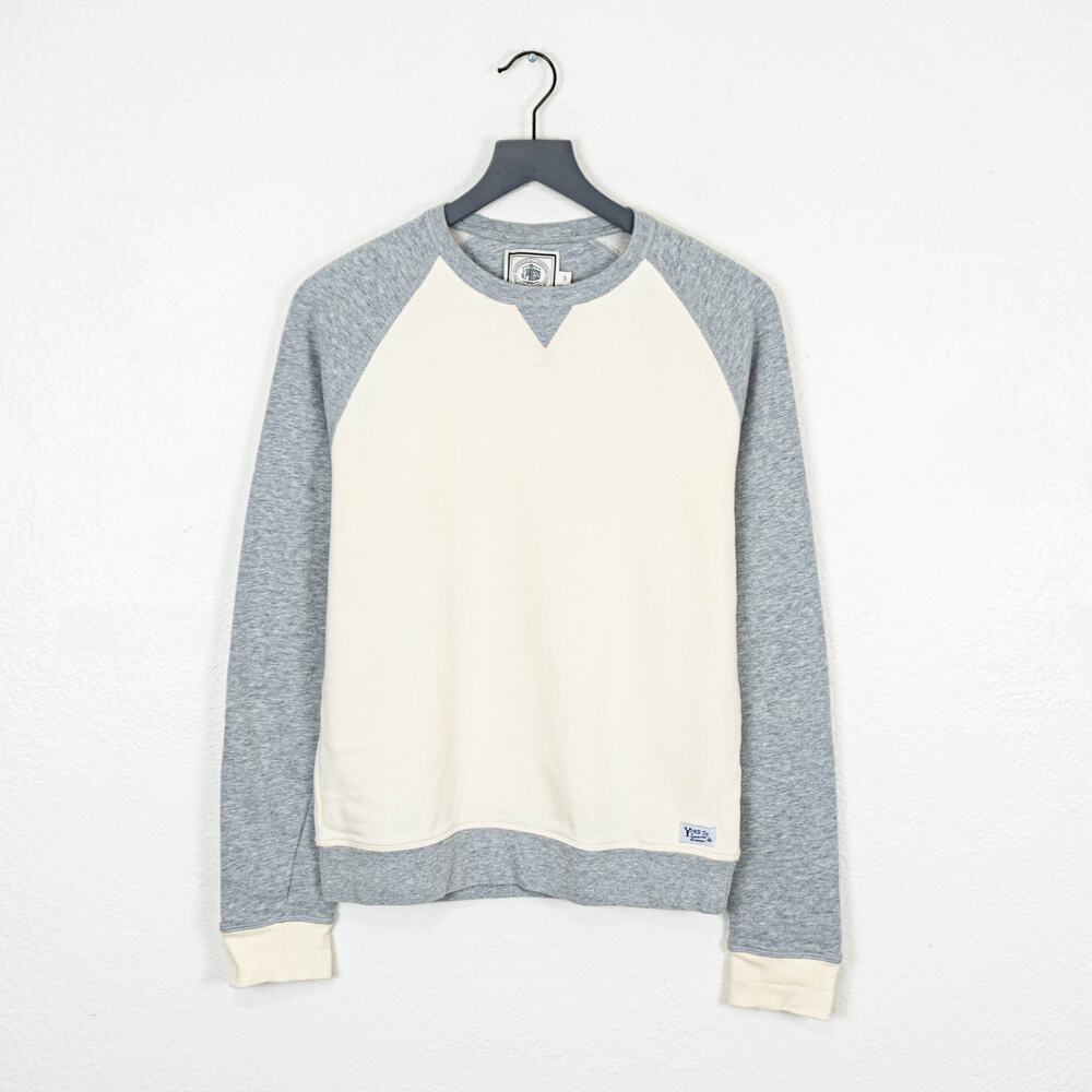 J.Press York ST. Crew Neck Raglan Sweatshirt Gray Cream Cotton Small